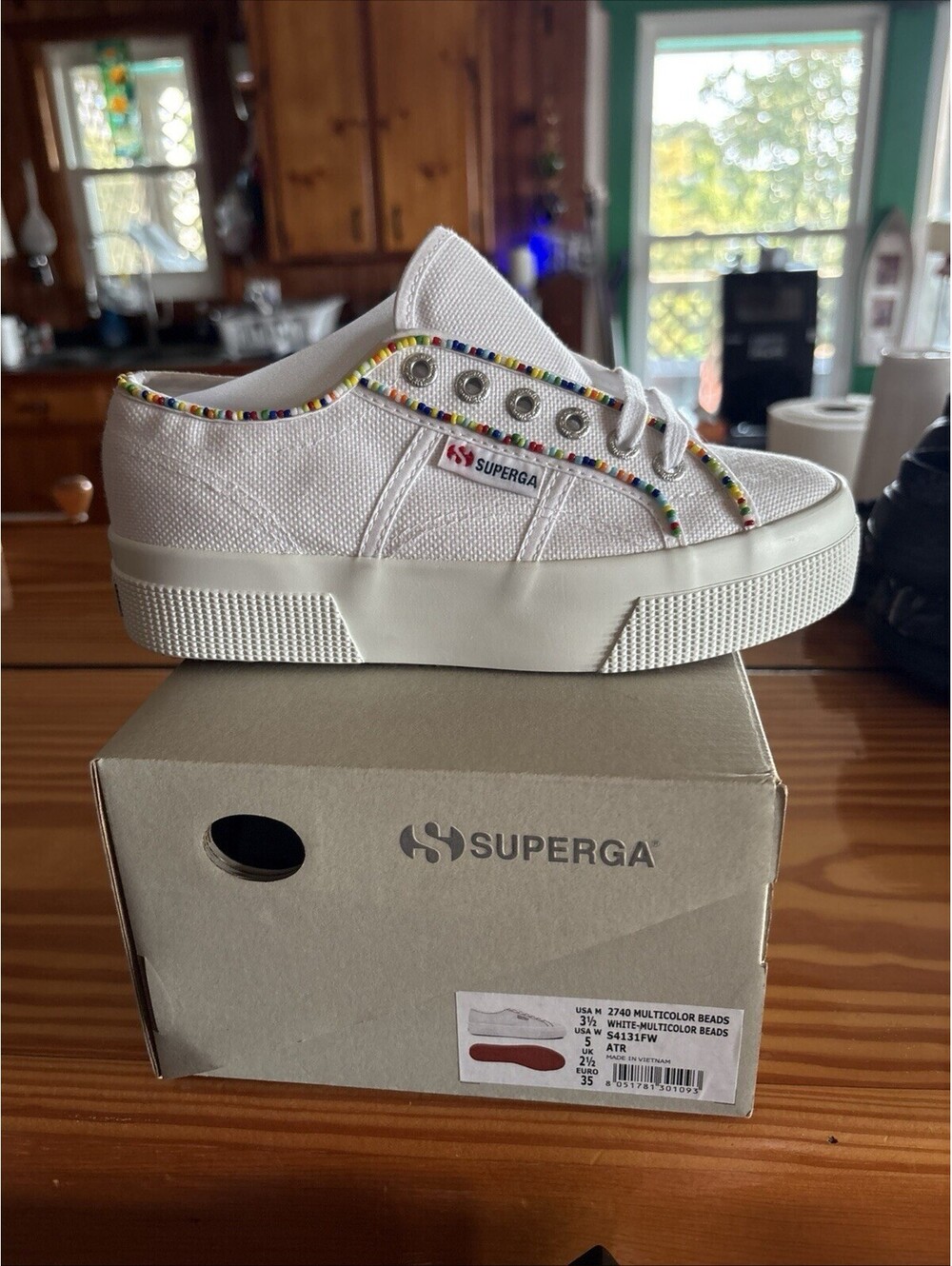 Superga 2750-Cotu Classic size 5w White Canvas Sneakers Lace Up US women's box